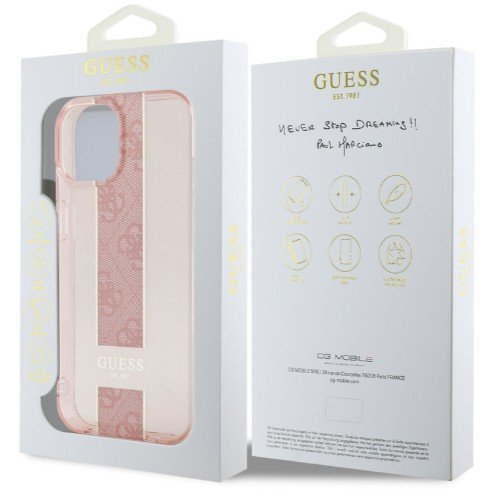 Guess iPhone 15 Backcover hoesje IML 4G Stripe Roze