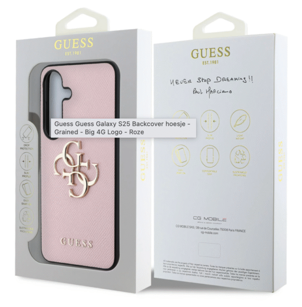 Guess Samsung Galaxy S25 Back Cover hoesje Grained Big 4G Logo Roze