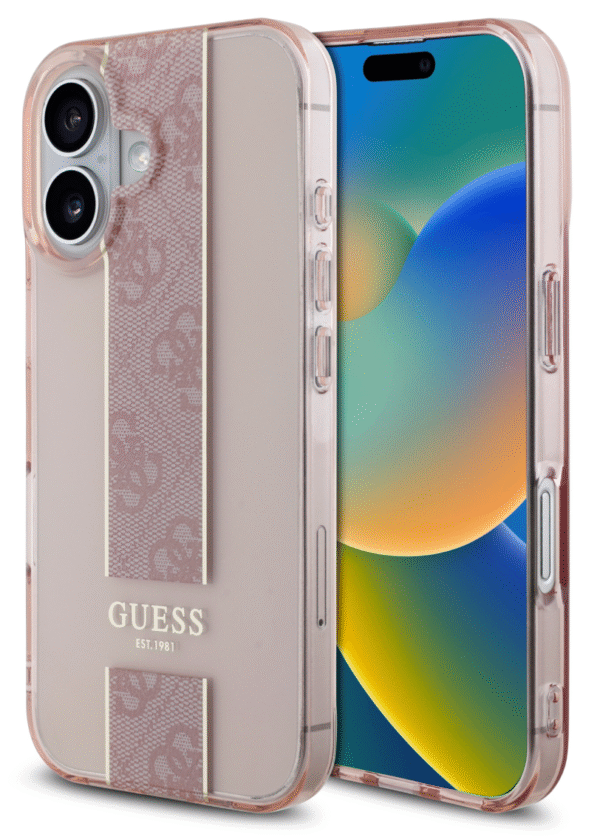 Guess iPhone 16 Back Cover hoesje IML 4G Stripe Roze