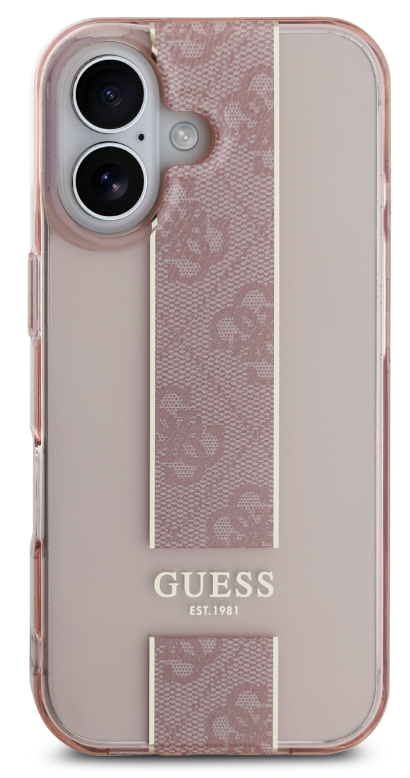 Guess iPhone 16 Back Cover hoesje IML 4G Stripe Roze