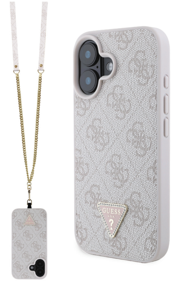 Guess iPhone 16 Back Cover hoesje Magsafe IML crossbody cord Roze