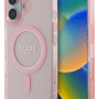 Guess iPhone 16 Back Cover hoesje Magsafe IML Glitter Roze