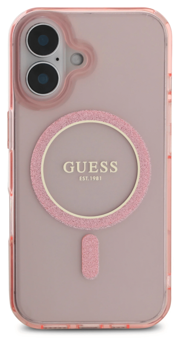 Guess iPhone 16 Back Cover hoesje Magsafe IML Glitter Roze