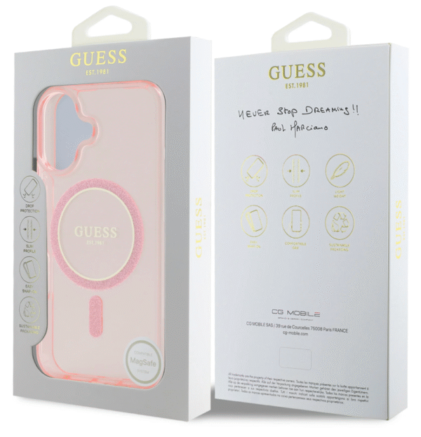 Guess iPhone 16 Back Cover hoesje Magsafe IML Glitter Roze