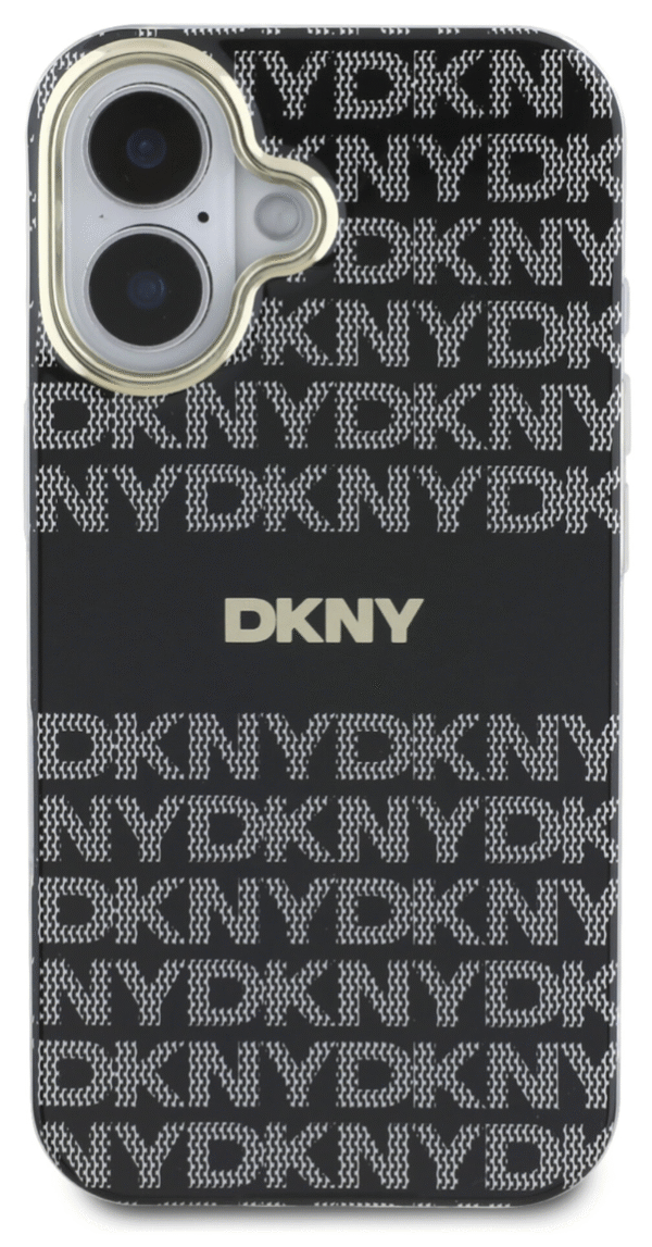 DKNY iPhone 16 Back Cover hoesje Repeat Pattern Tonal Stripe Magsafe Zwart