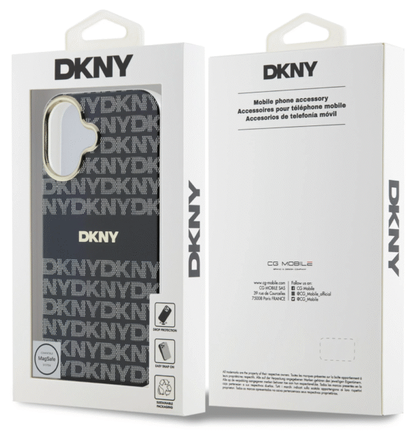 DKNY iPhone 16 Back Cover hoesje Repeat Pattern Tonal Stripe Magsafe Zwart