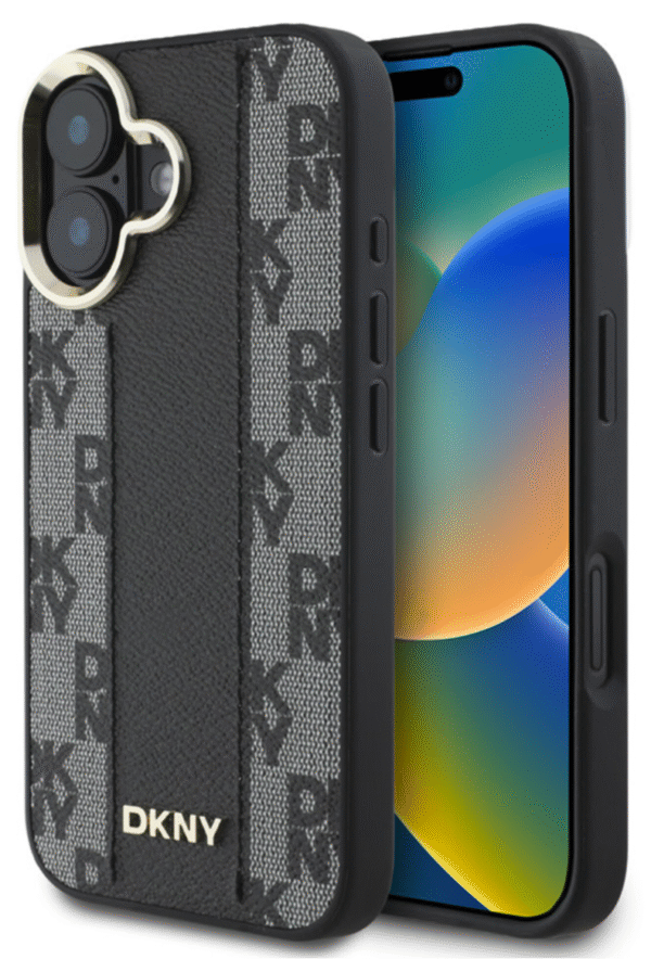 DKNY iPhone 16 Back Cover hoesje Magsafe Checkered Pattern Zwart