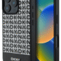 DKNY IPhone 16 Back Cover case PU Leather Repeat Pattern Bottom Stripe MagSafe Zwart