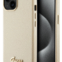 Guess iPhone 15 TPU Back Cover Glitter Glossy Script Gold