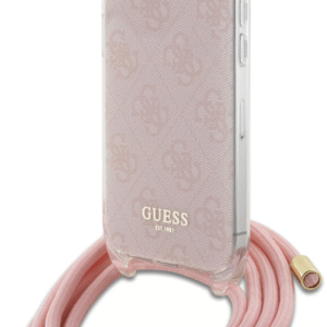 Guess iPhone 15 Back Cover hoesje Crossbody cord 4G print Roze