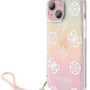Guess iPhone 15 Plus Hoesje – Elegant Pioenrozen Design met Handriem