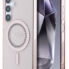 Guess Samsung Galaxy S25 Back Cover hoesje Rhinestones Printed Classic Logo MagSafe Roze