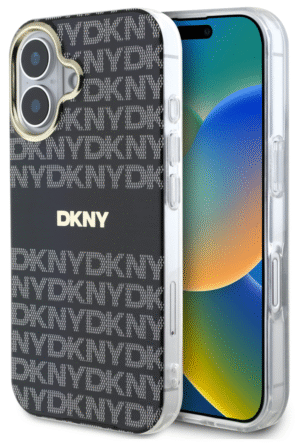 DKNY iPhone 16 Back Cover hoesje Repeat Pattern Tonal Stripe Magsafe Zwart