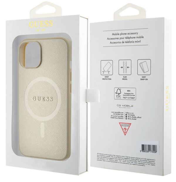 Guess iPhone 15 Hardcase Back Cover Saffiano Beige - Afbeelding 2