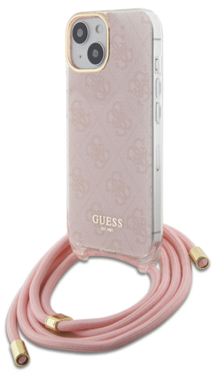 Guess iPhone 15 hoesje Crossbody cord 4G print Roze