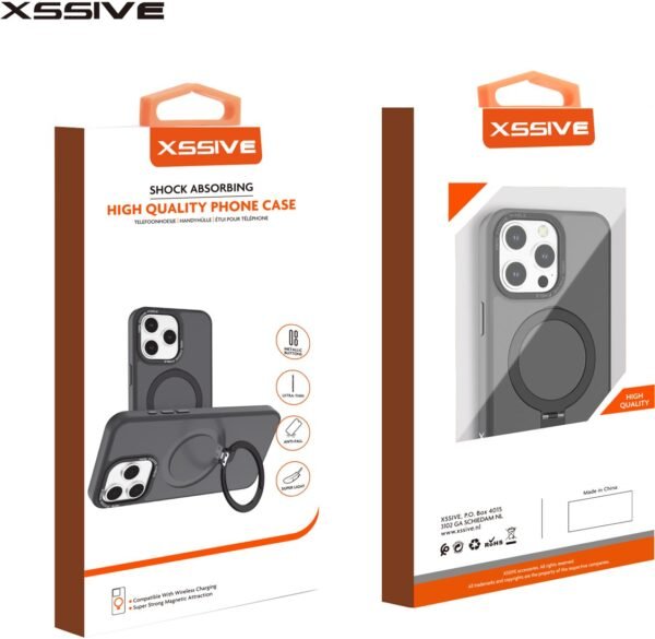 Xssive MagSafe Back Case met Uitklapbare Ringstandaard – Voor Galaxy S25 Ultra – Zwart - Afbeelding 2
