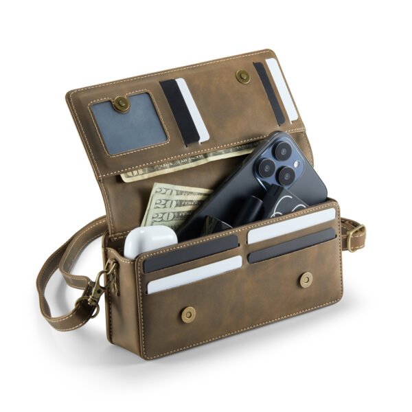 Solidenz Universeel Schoudertas voor Telefoon en Portemonnee tot 7.5 inch – Bruin - Afbeelding 5