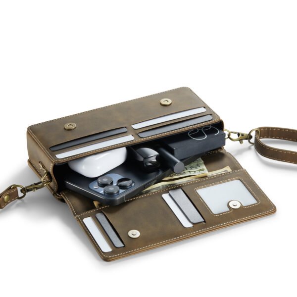 Solidenz Universeel Schoudertas voor Telefoon en Portemonnee tot 7.5 inch – Bruin - Afbeelding 4