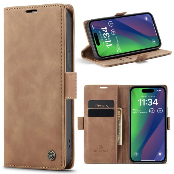 Solidenz Urban Book Iphone 15 hoesje Met Pasjeshouder Bruin - Afbeelding 8