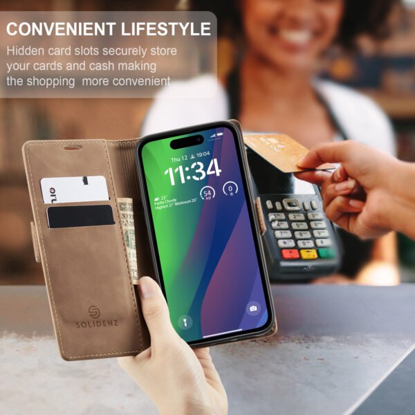 Solidenz Urban Book Iphone 15 hoesje Met Pasjeshouder Bruin - Afbeelding 4