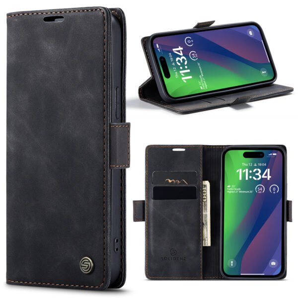 Solidenz Urban Book Iphone 15 hoesje Met Pasjeshouder Zwart - Afbeelding 4