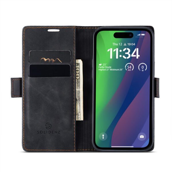 Solidenz Urban Book Iphone 15 hoesje Met Pasjeshouder Zwart - Afbeelding 5
