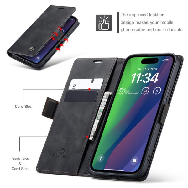 Solidenz Urban Book Iphone 15 hoesje Met Pasjeshouder Zwart - Afbeelding 6