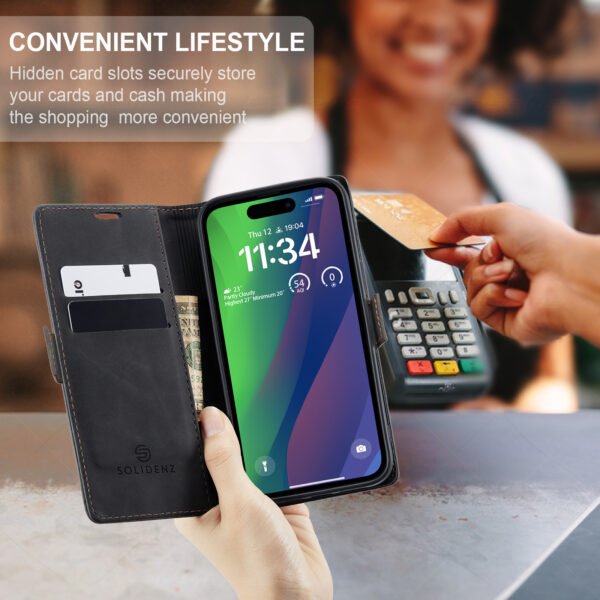 Solidenz Urban Book Iphone 15 hoesje Met Pasjeshouder Zwart - Afbeelding 7