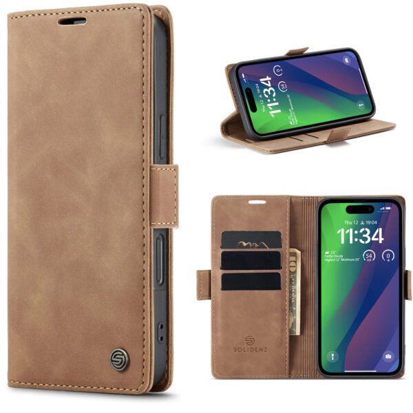 Solidenz Urban Book Iphone 16 hoesje Met Pasjeshouder Bruin - Afbeelding 5