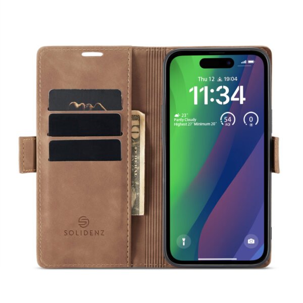 Solidenz Urban Book Iphone 16 hoesje Met Pasjeshouder Bruin - Afbeelding 2