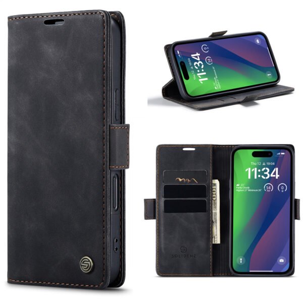 Solidenz Urban Book Iphone 16 hoesje Met Pasjeshouder Zwart - Afbeelding 7