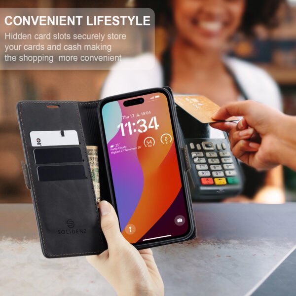 Solidenz Urban Book Iphone 16 hoesje Met Pasjeshouder Zwart - Afbeelding 5