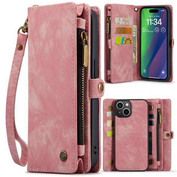 Solidenz Urban Wallet Iphone 15 hoesje Met Pasjeshouder Roze - Afbeelding 6