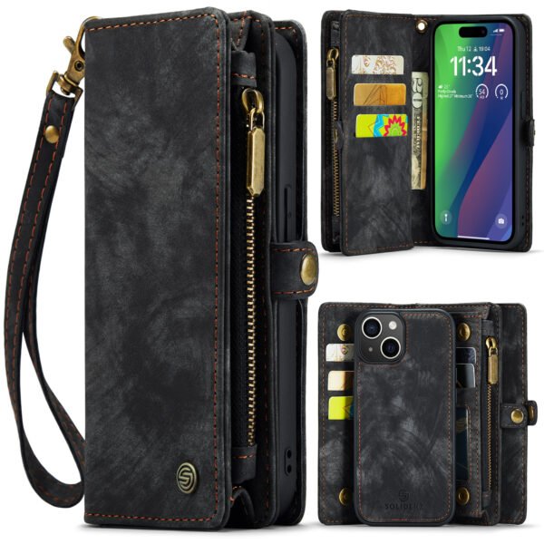 Solidenz Urban Wallet Iphone 15 hoesje Met Pasjeshouder Zwart - Afbeelding 6